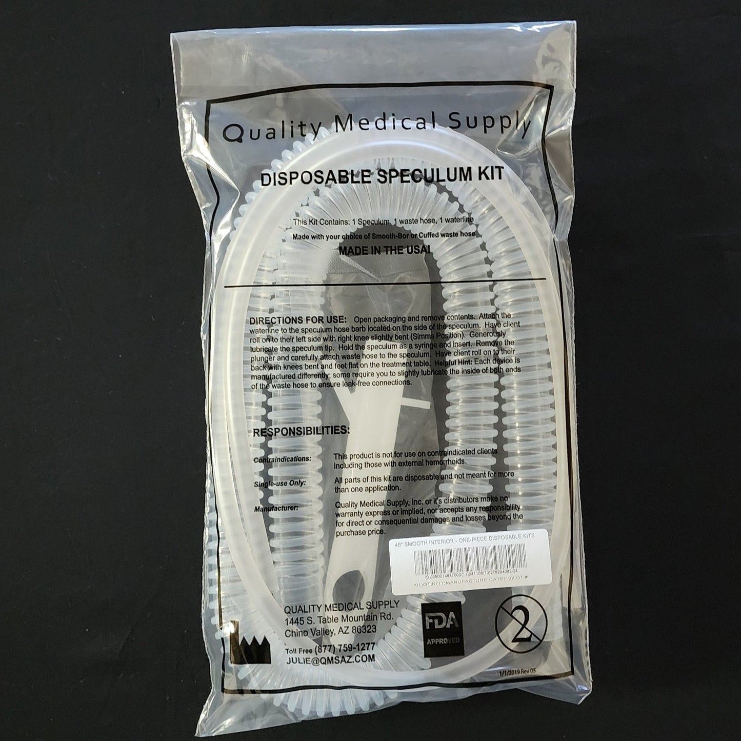 48" Smooth Interior Hose Disposable Kit With One-piece  Speculum (Black Bag)