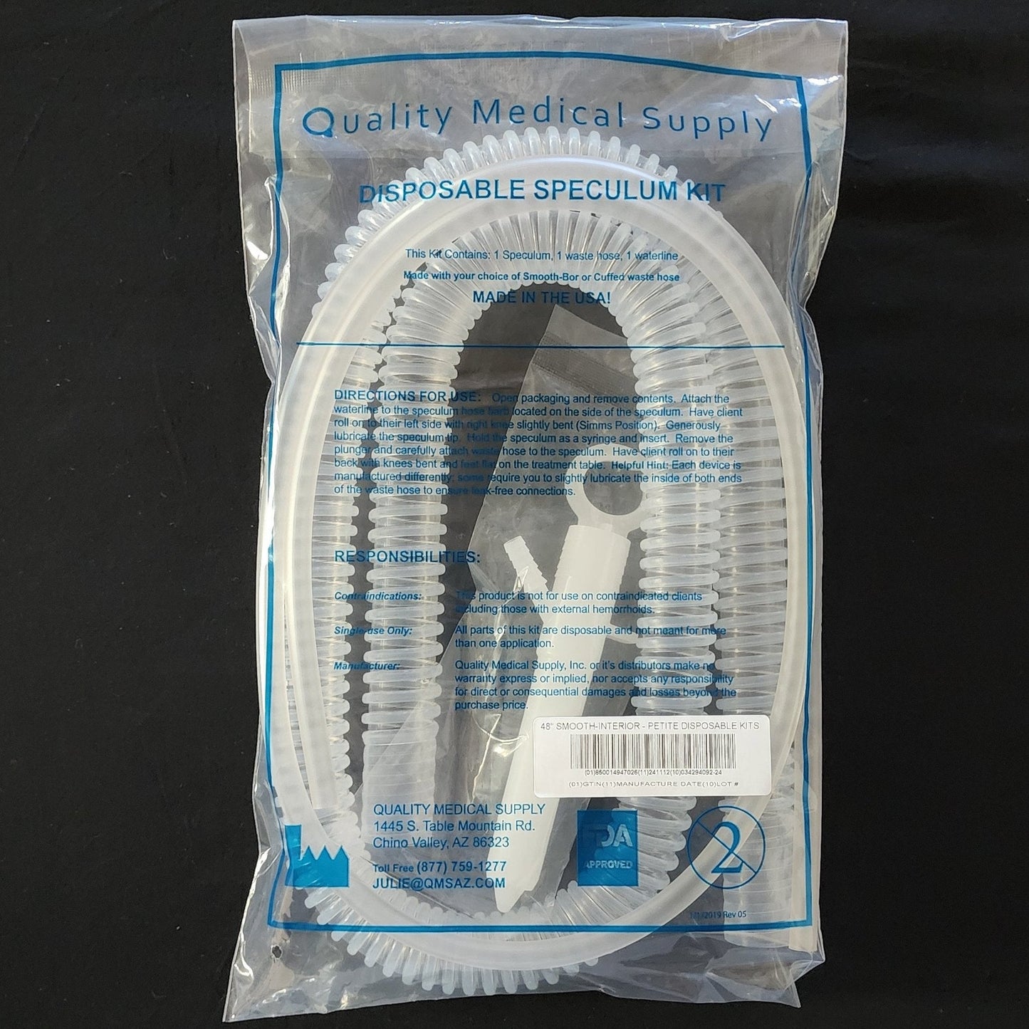 48" Smooth Interior Hose Disposable Kit With Petite Speculum (Blue Bag)